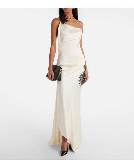 Robe Longue En Crepe De Satin A Fleurs Victoria Beckham en coloris White