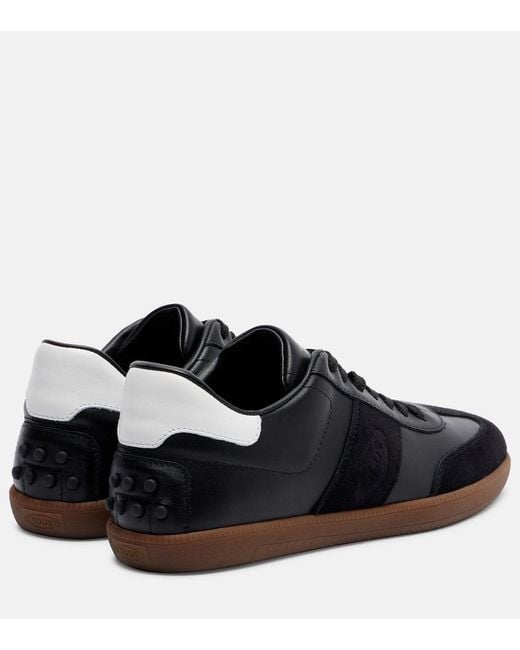 Tod's Black Suede-Trimmed Leather Sneakers