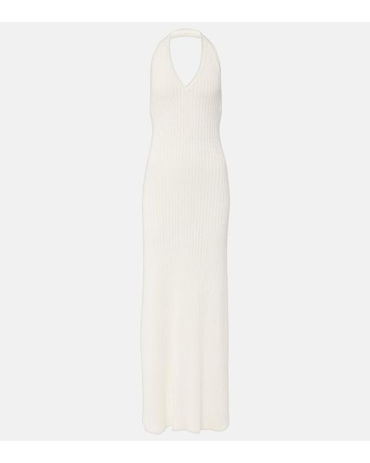 Nili Lotan White Ivenka Ribbed-Knit Cotton Maxi Dress