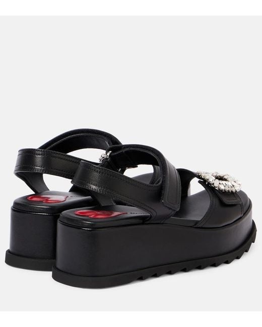 Roger Vivier Black Slidy Viv' Embellished Leather Wedge Sandals