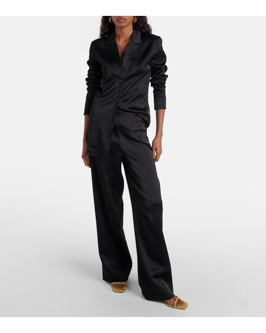 Totême  Black High-Rise Satin Wide-Leg Pants