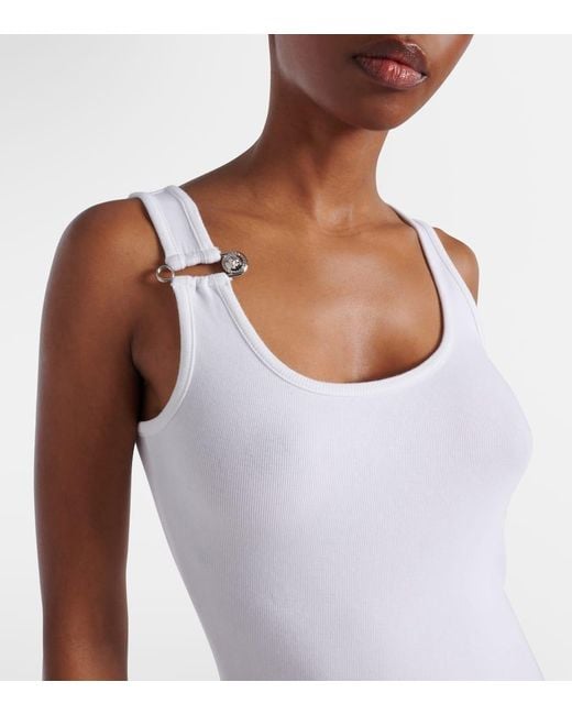 Versace White Safety Pin Draped Cotton-Blend Maxi Dress
