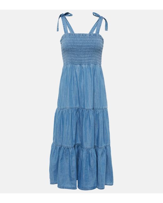 Veronica Beard Blue Tola Tiered Cotton-blend Midi Dress