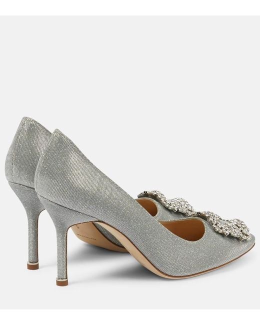 Manolo Blahnik White Hangisi 90 Glitter Pump
