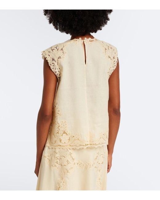 Ulla Johnson Natural Amelie Crochet-Trimmed Linen Top