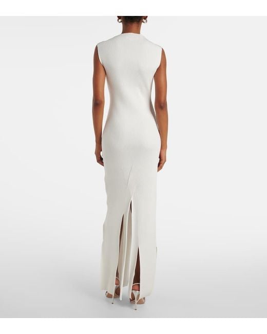 Victoria Beckham White Pleated Ribbed-Knit Gown