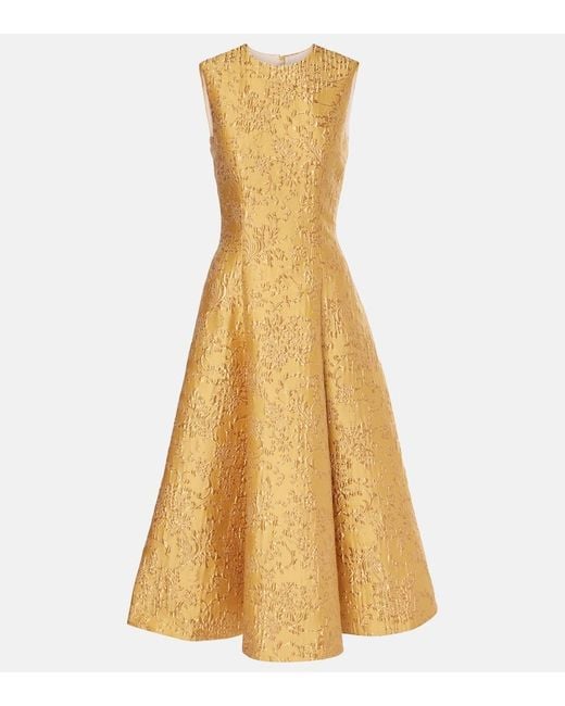 Emilia Wickstead Yellow Mara Floral Embossed Jacquard Midi Dress