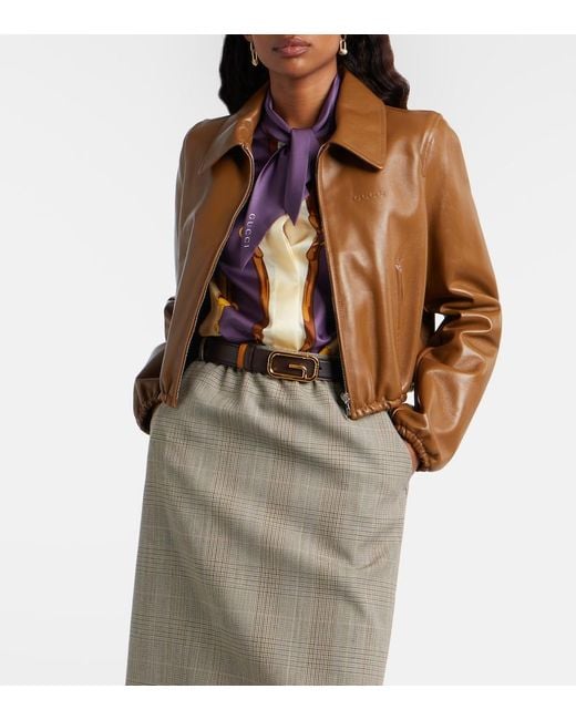 Gucci Brown Leather Bomber Jacket