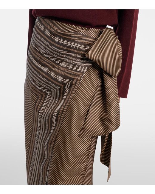 Max Mara Brown Edro Striped Silk Wrap Skirt