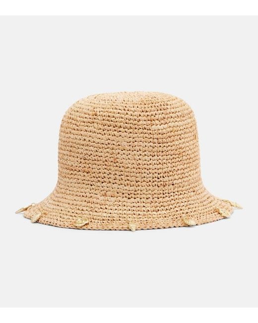 Oseree Natural Embellished Raffia Bucket Hat