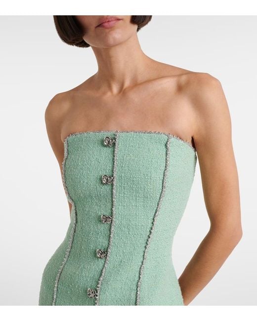 ROTATE BIRGER CHRISTENSEN Green Embellished Wool-Blend Boucle Minidress
