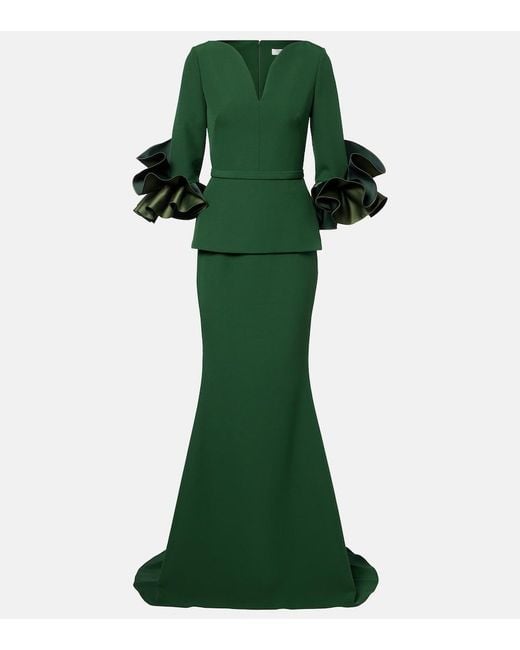 Safiyaa Green Clemenza Crepe Gown