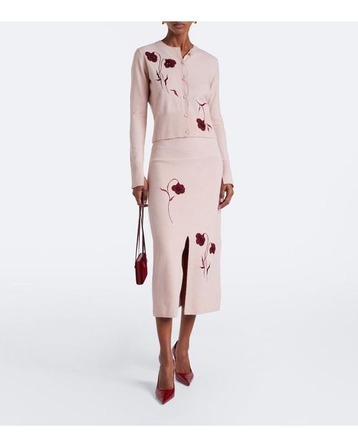 Erdem Pink Floral-Applique Cardigan
