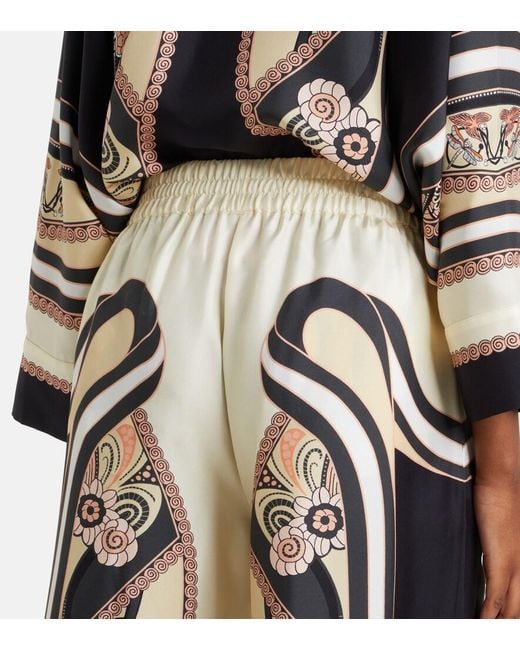 LaDoubleJ Natural Printed Silk Palazzo Pants