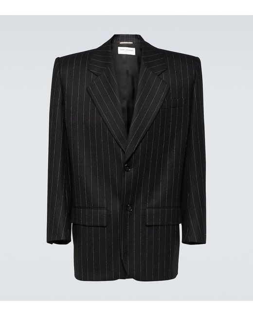 Saint Laurent Black Silk-trimmed Pinstriped Wool And Cotton-blend Blazer for men