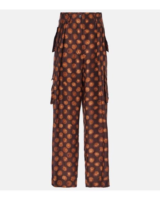 Dries Van Noten Red Printed Silk Cargo Pants