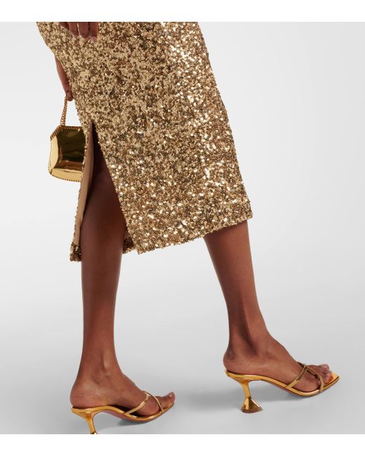 ROTATE BIRGER CHRISTENSEN Natural Sequined Midi Skirt