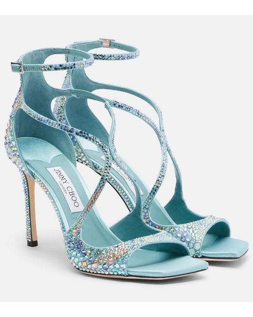 Jimmy Choo Blue Azia Embellished Satin Sandals