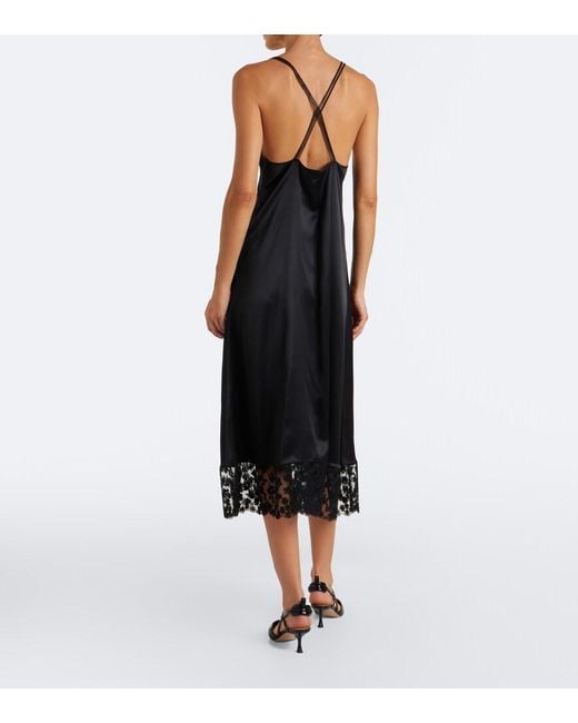 Fendi Black Lace-Trimmed Silk Slip Dress