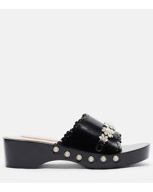 Simone Rocha Black Embellished Leather Clogs