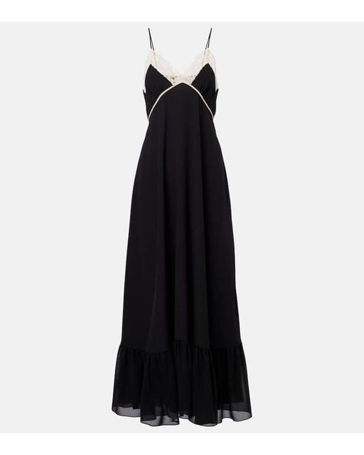 Chloé Black Lace-Trimmed Silk Chiffon Midi Dress