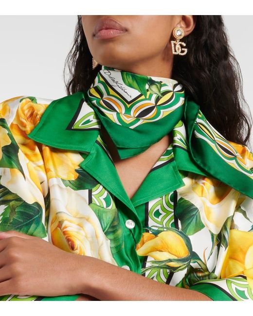Dolce & Gabbana Green Bedrucktes Tuch aus Seiden-Twill
