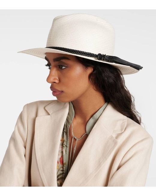 Max Mara White Elfi Leather-trimmed Straw Boater Hat