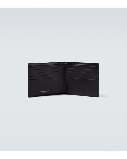 Saint Laurent Black Tiny Cassandre Leather Bi-Fold Wallet for men