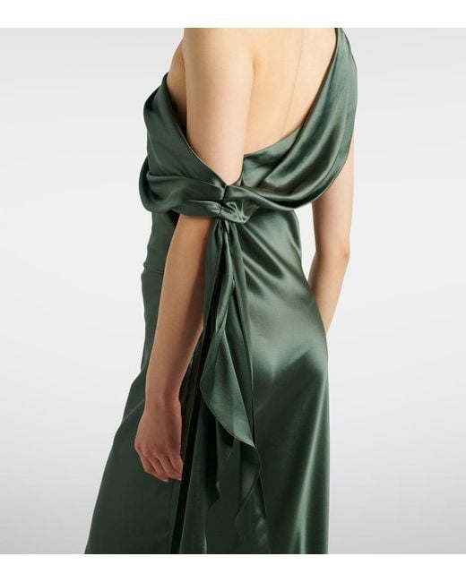The Sei Green Draped Asymmetric Silk Satin Gown