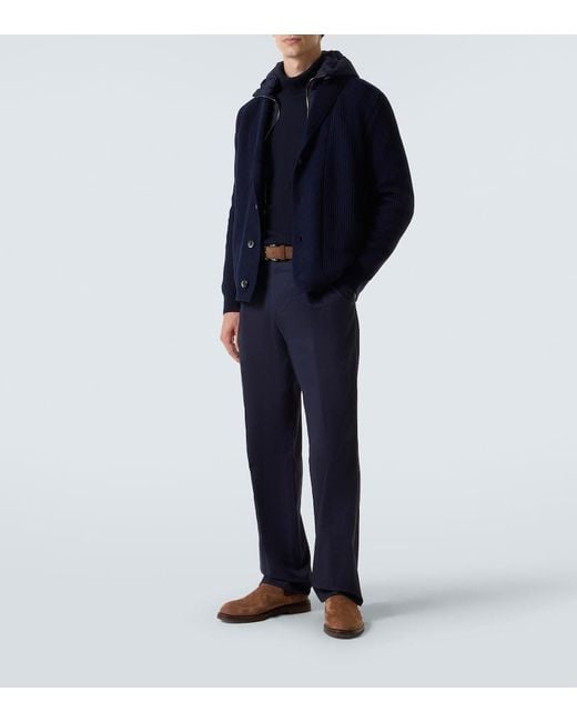 Herno Blue Layered Wool And Technical Cardigan for men