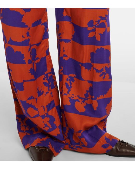 Dries Van Noten Red Printed Wide-Leg Pants