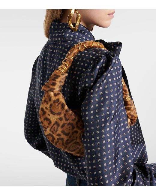 Saint Laurent Brown Amalia Mini Calf Hair Top-Handle Bag
