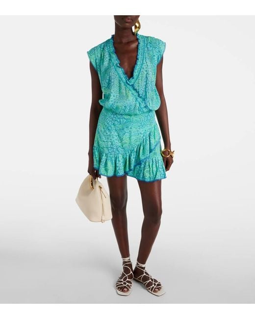 Poupette Blue Estelle Printed Ruffled Minidress