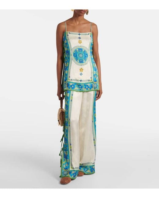 ALÉMAIS Blue Vivianna Printed High-Rise Wide-Leg Pants