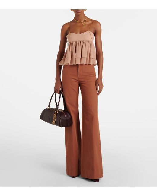 Chloé Orange Tiered Ruffle Organic Silk Georgette Babydoll Top