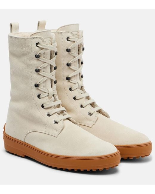 Tod's White Winter Gommino Suede Lace-Up Boots