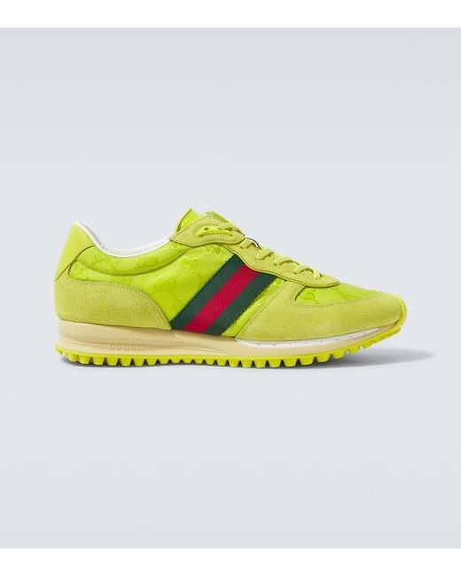 Gucci Yellow Re-Motion Web Stripe Suede-Trimmed Sneakers for men