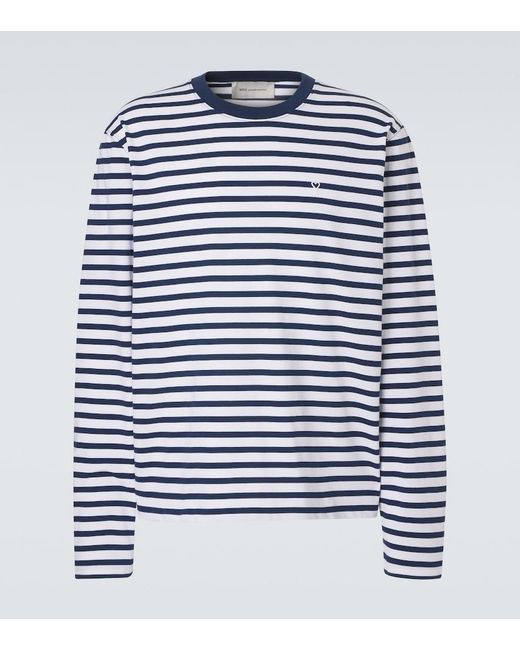 AMI Blue Striped Cotton Jersey T-Shirt for men