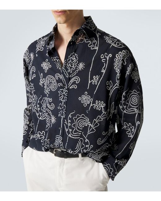 Giorgio Armani Blue Printed Cotton Seersucker Shirt for men