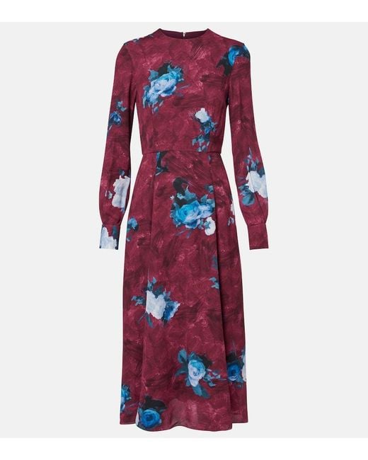 Erdem Red Floral Crepe Midi Dress