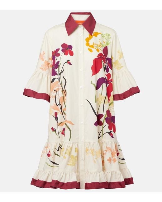 LaDoubleJ White Choux Floral Cotton Poplin Shirt Dress