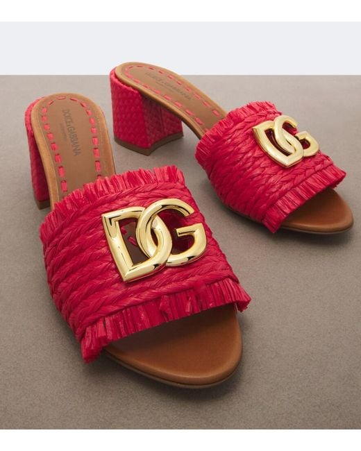 Dolce & Gabbana Red Dg Woven Mules