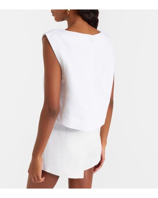 Posse White Martina Cropped Linen Top