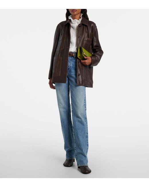 FRAME Blue Vertical High-Rise Straight Jeans