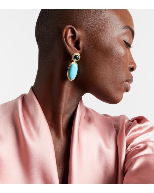 Octavia Elizabeth Blue Bermuda 18Kt Drop Earrings With, Tourmaline, And Diamonds