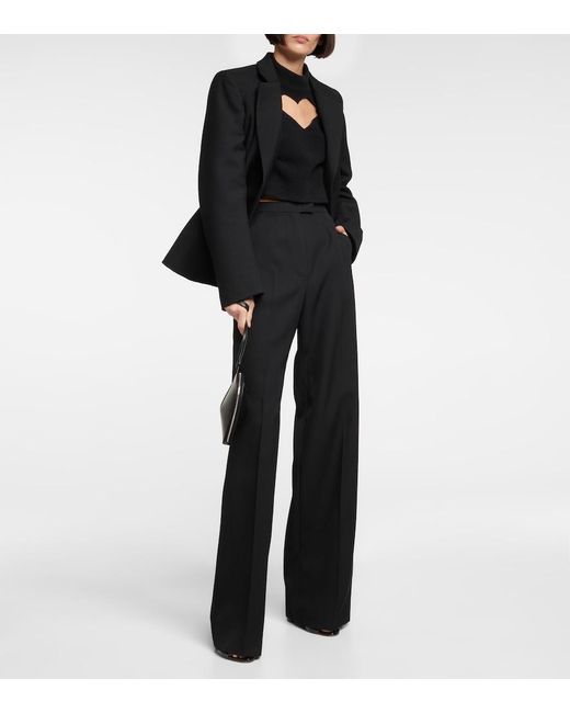 Alaïa Black Keyhole Virgin Wool Cropped Sweater
