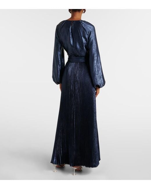 Jonathan Simkhai Blue Varenya Pleated Satin Maxi Dress