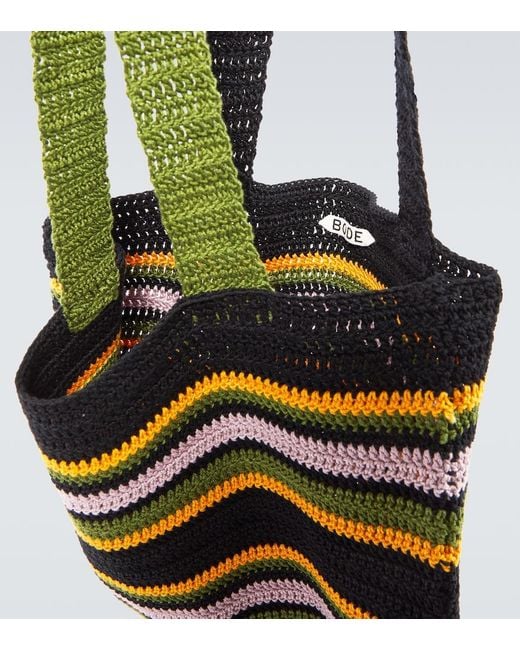 Bode Multicolor Harbor Stripe Crochet Cotton Tote Bag for men