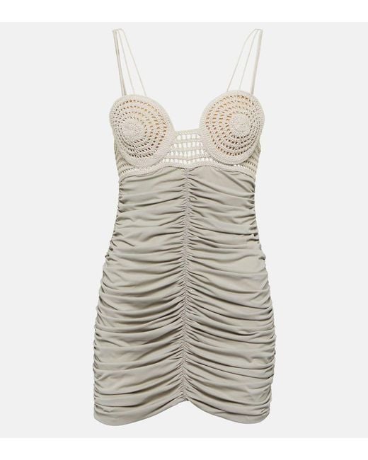 Magda Butrym Gray Ruched Crochet And Jersey Minidress
