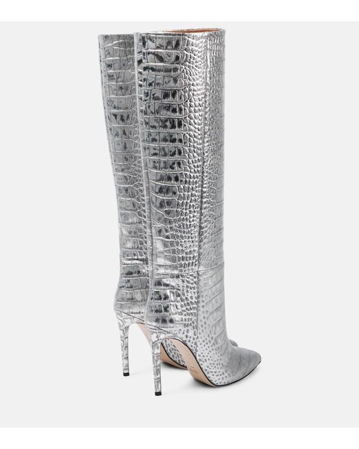 Paris Texas Gray Snake-effect Leather Knee-high Boots
